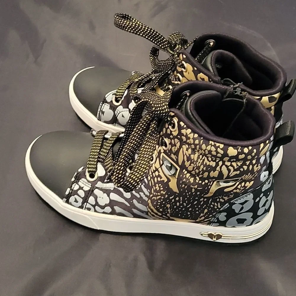SKECHERS BLACK LEOPARD PRINT BLACK UNISEX-CHILD FASHION-HI